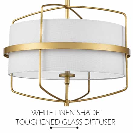 Mid Century Modern Drum Chandelier Pendant Light with Fabric Shade