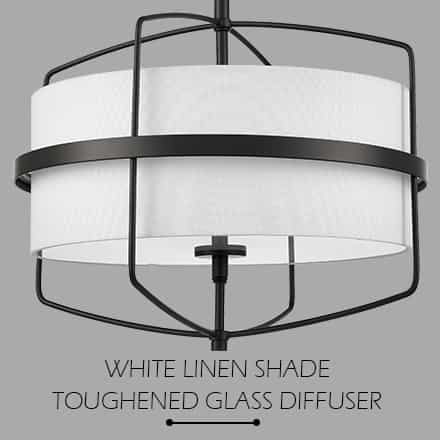 Farmhouse Black Drum Chandelier Light with Fabric Shade