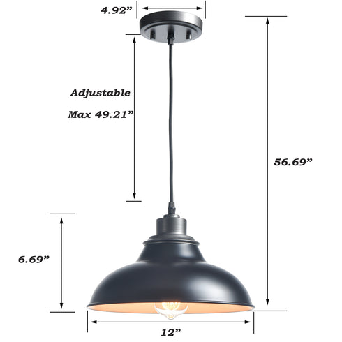 Black Pendant Light Fixture Dome Kitchen Islands Hanging Light