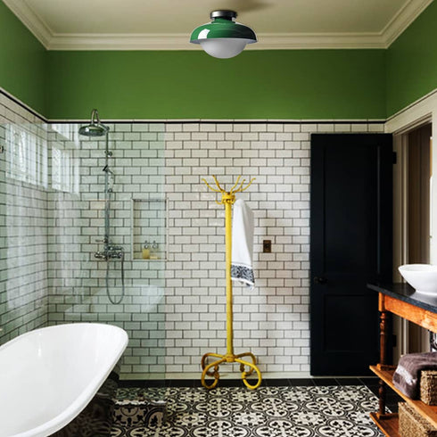 Modern Green Barn Ceiling Light Fixture Opal Glass Shade