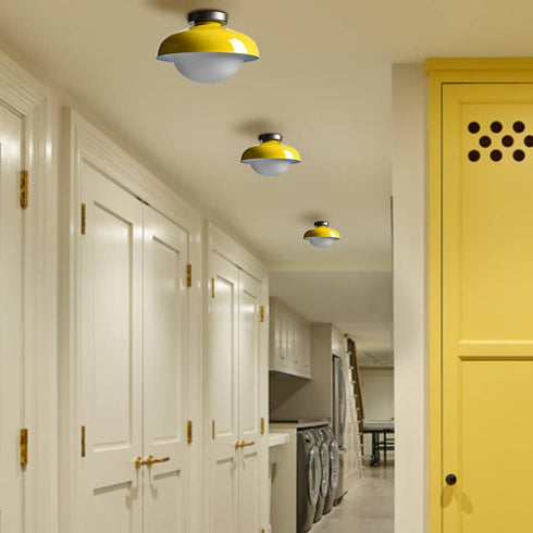 Modern Yellow Barn Ceiling Light Fixture Opal Glass Shade