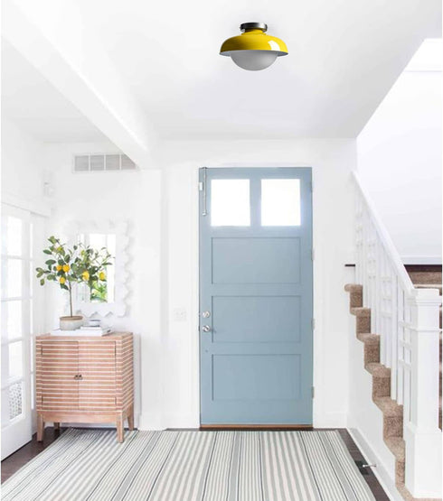Modern Yellow Barn Ceiling Light Fixture Opal Glass Shade