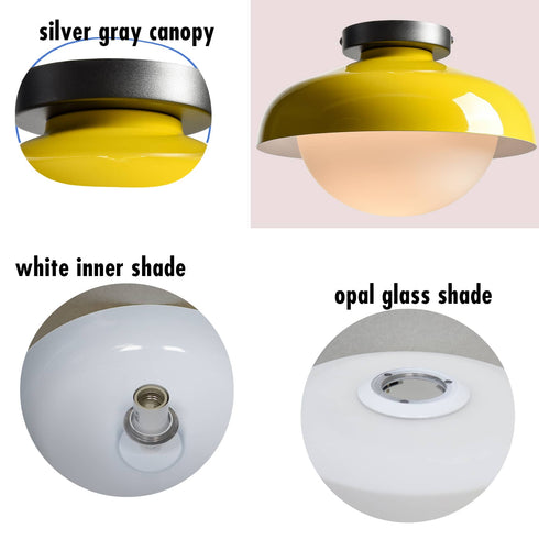 Modern Yellow Barn Ceiling Light Fixture Opal Glass Shade