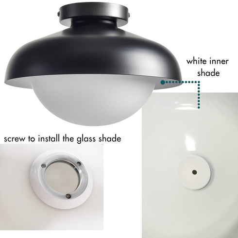 Modern Black Barn Ceiling Light Fixture Opal Glass Shade