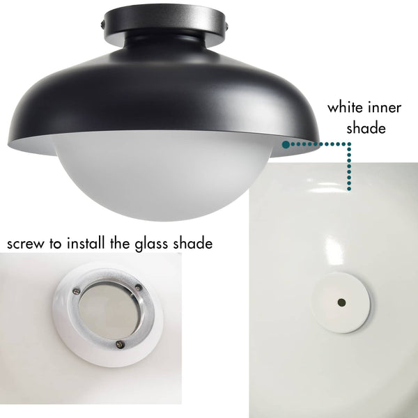 Modern Black Barn Ceiling Light Fixture Opal Glass Shade