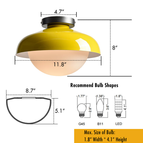 Modern Yellow Barn Ceiling Light Fixture Opal Glass Shade