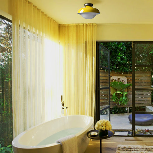 Modern Yellow Barn Ceiling Light Fixture Opal Glass Shade