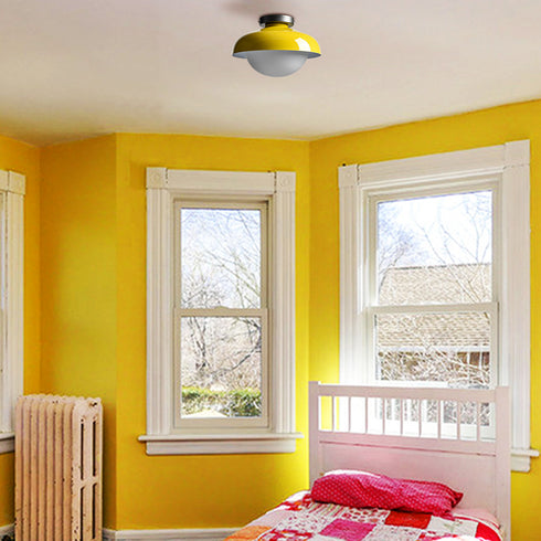 Modern Yellow Barn Ceiling Light Fixture Opal Glass Shade