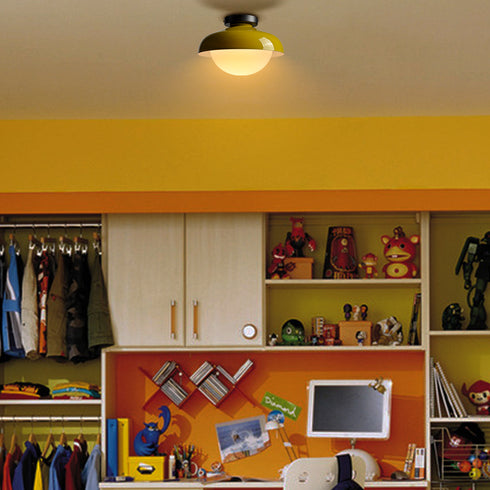 Modern Yellow Barn Ceiling Light Fixture Opal Glass Shade