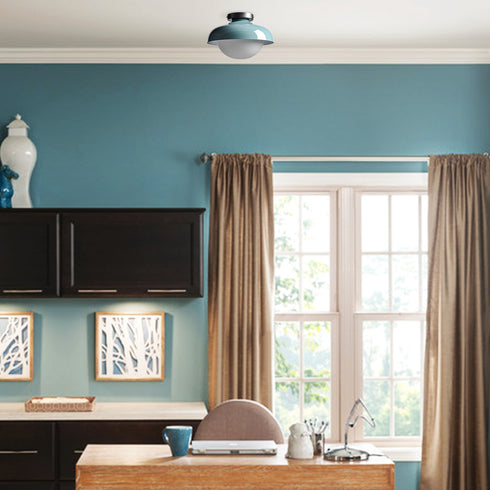 Modern Sea Green Barn Ceiling Light Fixture Opal Glass Shade