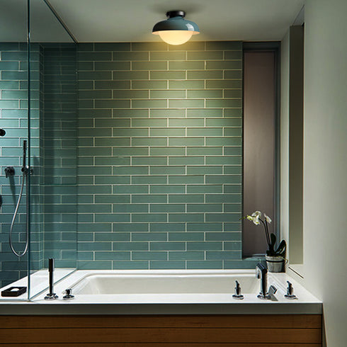 Modern Sea Green Barn Ceiling Light Fixture Opal Glass Shade