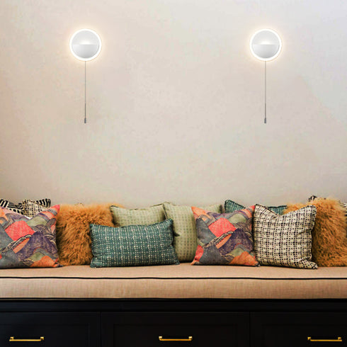 Simple Round Acrylic LED Wall Sconce 8.5W-4000K with Pull Chain Switch