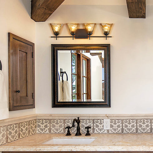 Vintage Style Wall Lamp 4 Light Bathroom Vanity Light with Amber Glow Glass Shade