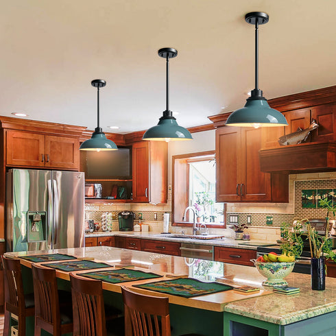 Sea Green Pendant Light Fixture Modern Kitchen Islands Pendant Light Metal Rod