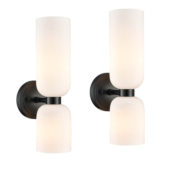 Pitigliano 2-pack black wall sconces with milky white glass