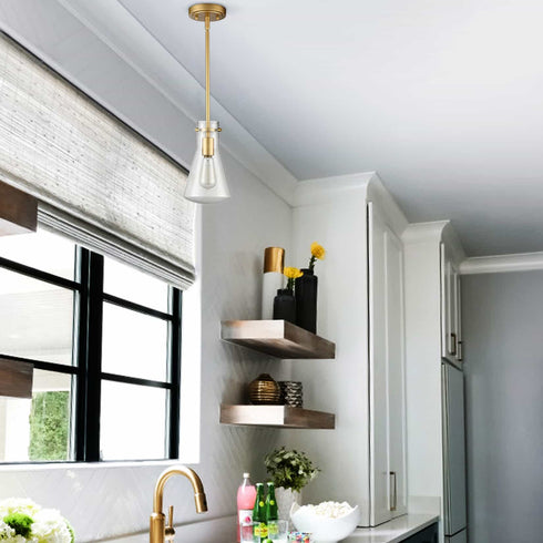 Modern Gold Pendant Light with Clear Glass Shade