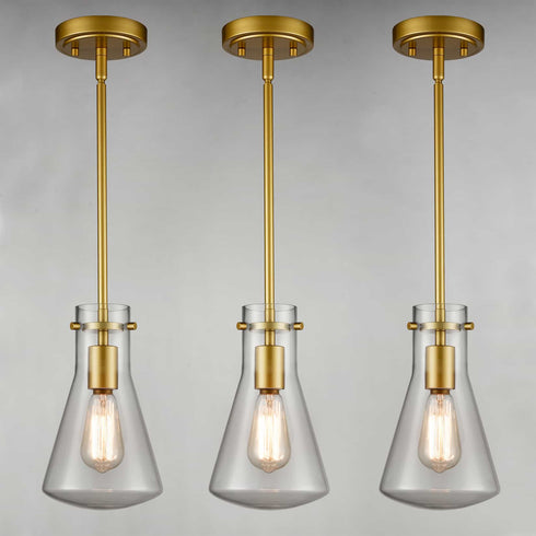 Modern Gold Pendant Light with Clear Glass Shade