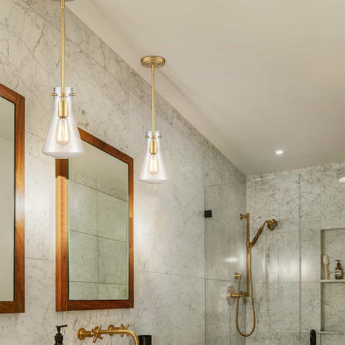 Modern Gold Pendant Light with Clear Glass Shade