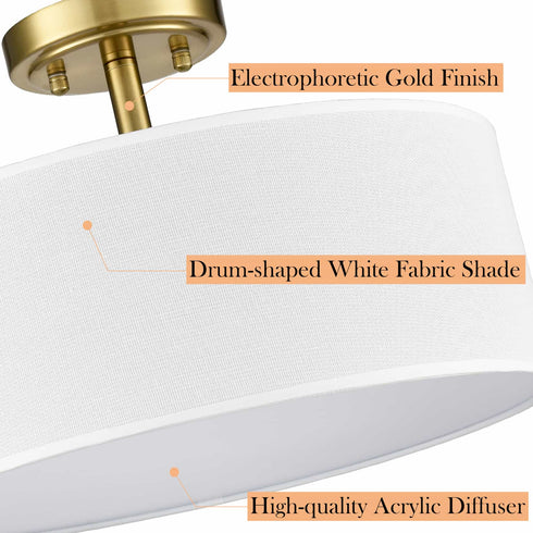 Frassinero 3-Light Semi Flush Mount Ceiling Light with Fabric Drum Shade