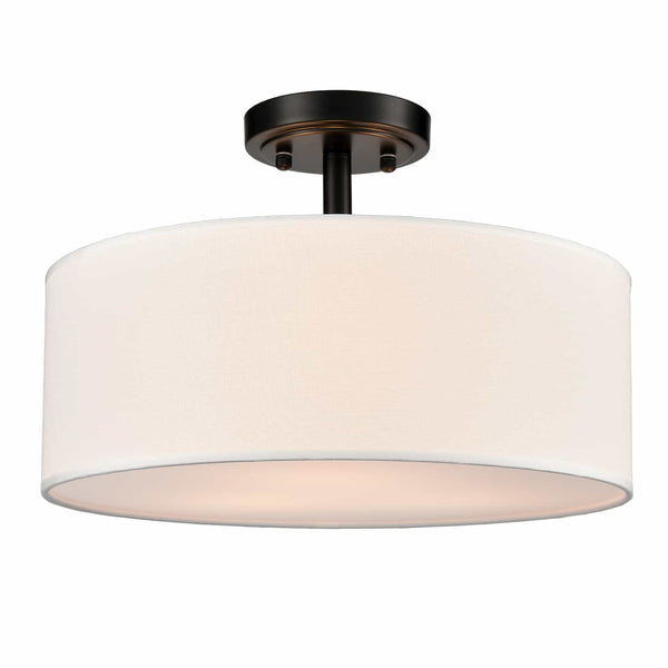 3-Light Black Semi Flush Mount Ceiling Light with Fabric Drum Shade