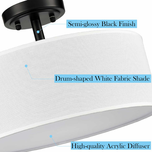 Frassinero 3-Light Semi Flush Mount Ceiling Light with Fabric Drum Shade