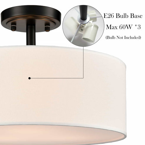Frassinero 3-Light Semi Flush Mount Ceiling Light with Fabric Drum Shade
