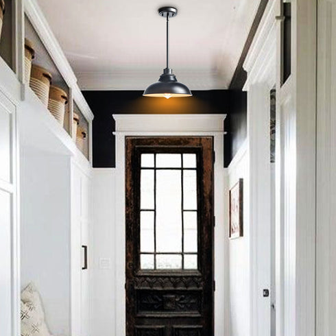 Black Pendant Light Fixture Dome Kitchen Islands Hanging Light Metal Rod