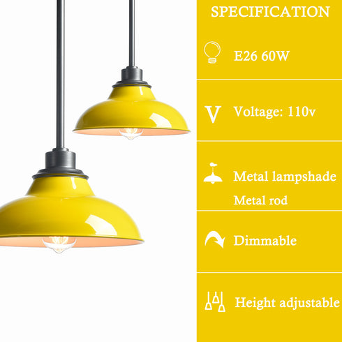 Yellow Pendant Light Fixture Dome Kitchen Islands Hanging Light Metal Rod