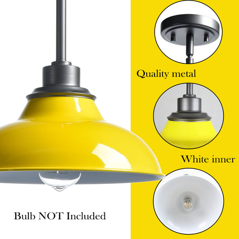Yellow Pendant Light Fixture Dome Kitchen Islands Hanging Light Metal Rod