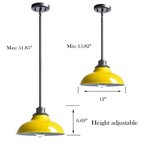Yellow Pendant Light Fixture Dome Kitchen Islands Hanging Light Metal Rod