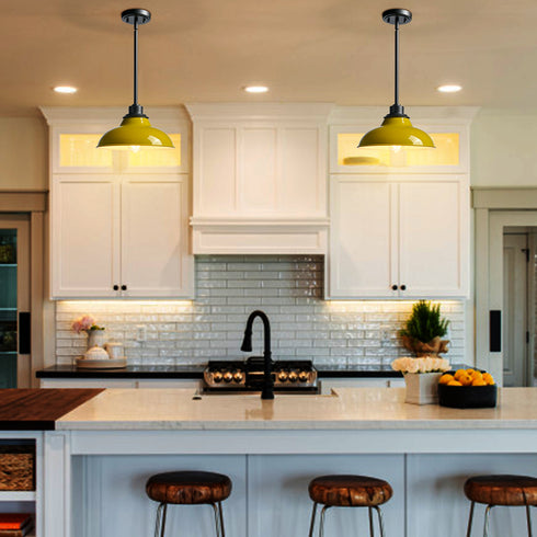 Yellow Pendant Light Fixture Dome Kitchen Islands Hanging Light Metal Rod