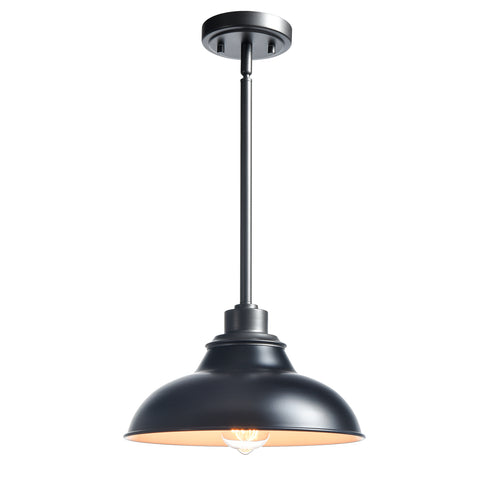 Black Pendant Light Fixture Dome Kitchen Islands Hanging Light Metal Rod