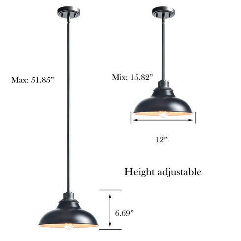 Black Pendant Light Fixture Dome Kitchen Islands Hanging Light Metal Rod
