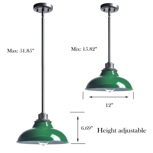 Green Pendant Light Fixture Dome Kitchen Islands Hanging Light Metal Rod