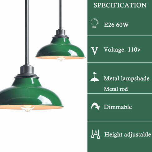 Green Pendant Light Fixture Dome Kitchen Islands Hanging Light Metal Rod