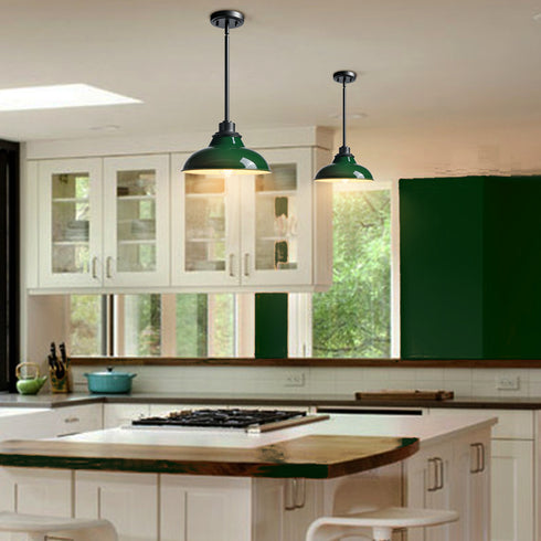 Green Pendant Light Fixture Dome Kitchen Islands Hanging Light Metal Rod