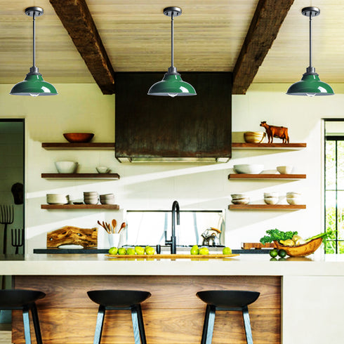 Green Pendant Light Fixture Dome Kitchen Islands Hanging Light Metal Rod
