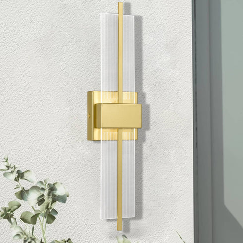 Modern LED Wall Sconce Gold Indoor Wall Light with Clear Acrylic Shade