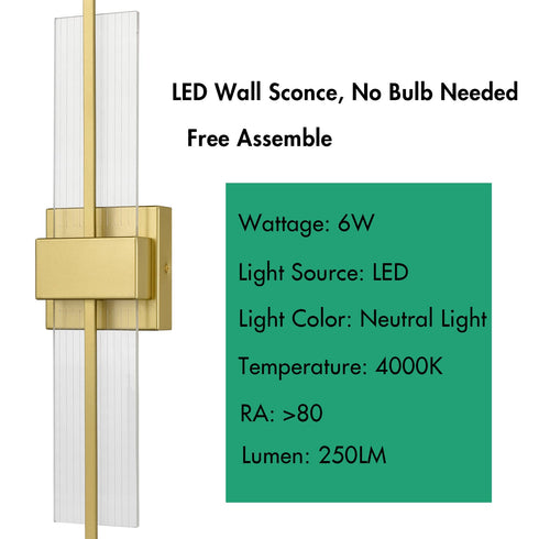 Modern LED Wall Sconce Gold Indoor Wall Light with Clear Acrylic Shade