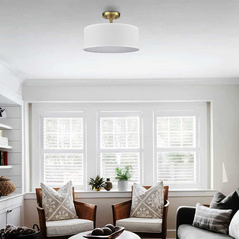 Frassinero 3-Light Semi Flush Mount Ceiling Light with Fabric Drum Shade