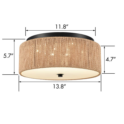 LED Flush Mount Ceiling Light Brown Paper Twine Shade