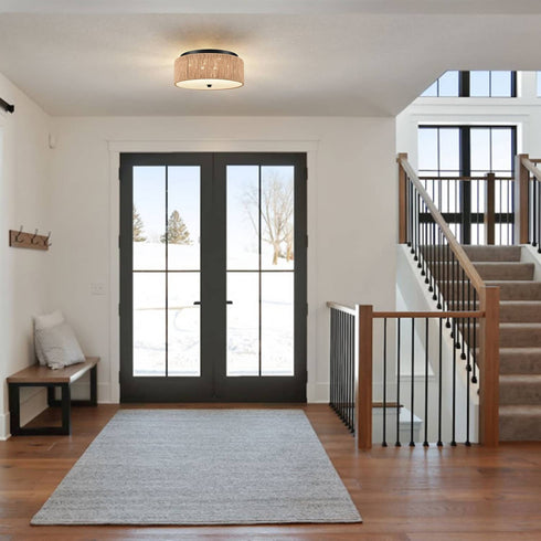 LED Flush Mount Ceiling Light Brown Paper Twine Shade