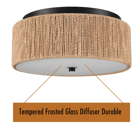 LED Flush Mount Ceiling Light Brown Paper Twine Shade