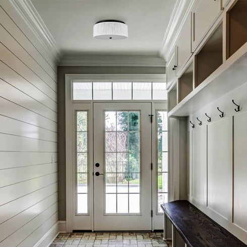 LED Flush Mount Ceiling Light White Paper Twine Shade