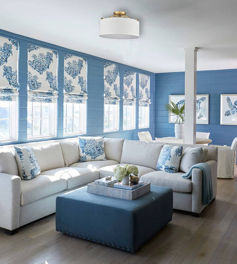 Modern Gold Ceiling Light with Drum Linen Shade 3 Sockets