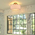 Modern Gold Ceiling Light with Drum Linen Shade 3 Sockets
