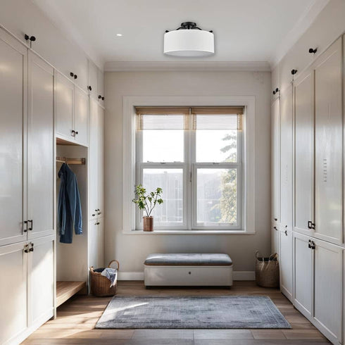 Modern Farmhouse Ceiling Light with Drum Linen Shade Black