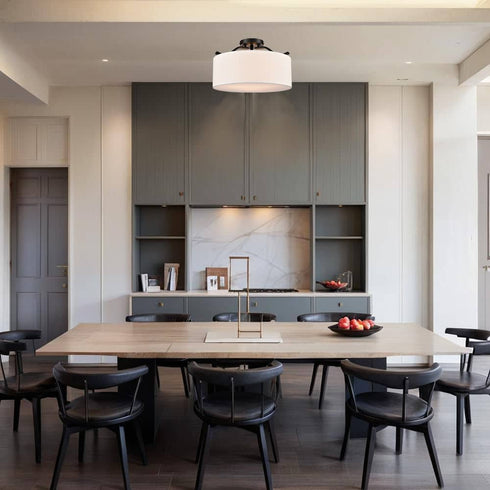 Modern Farmhouse Ceiling Light with Drum Linen Shade Black