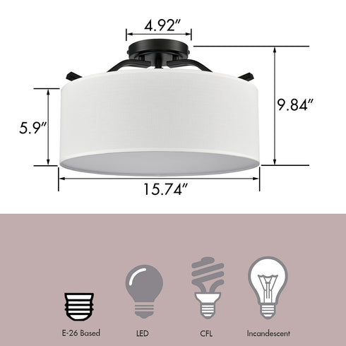 Modern Farmhouse Ceiling Light with Drum Linen Shade Black