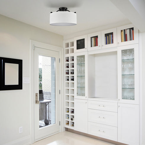 Modern Farmhouse Ceiling Light with Drum Linen Shade Black